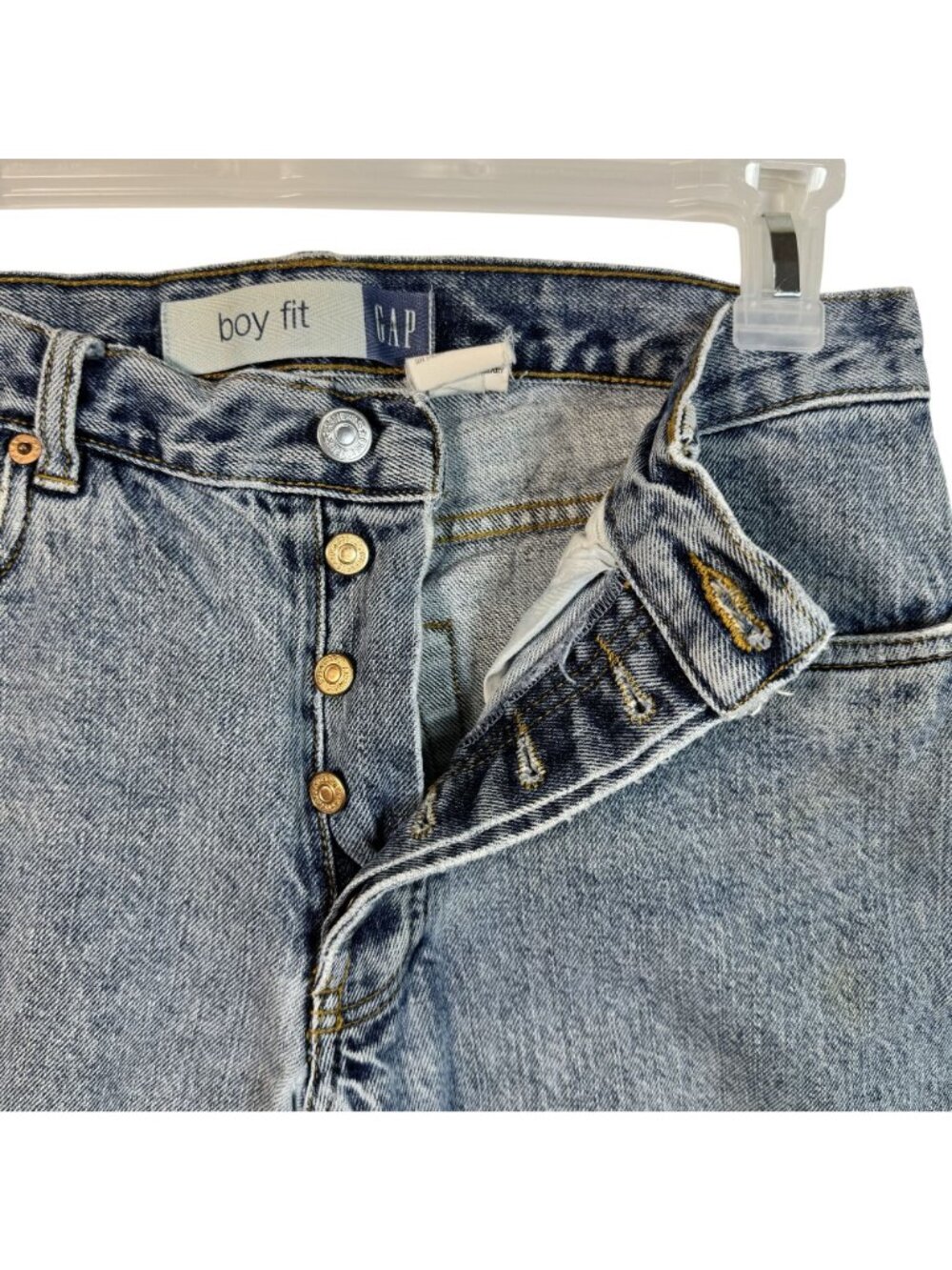 Gap Boy Fit Womens Button Fly High Rise Blue Medium Wash Size 8 Capri Jeans - Picture 3 of 11